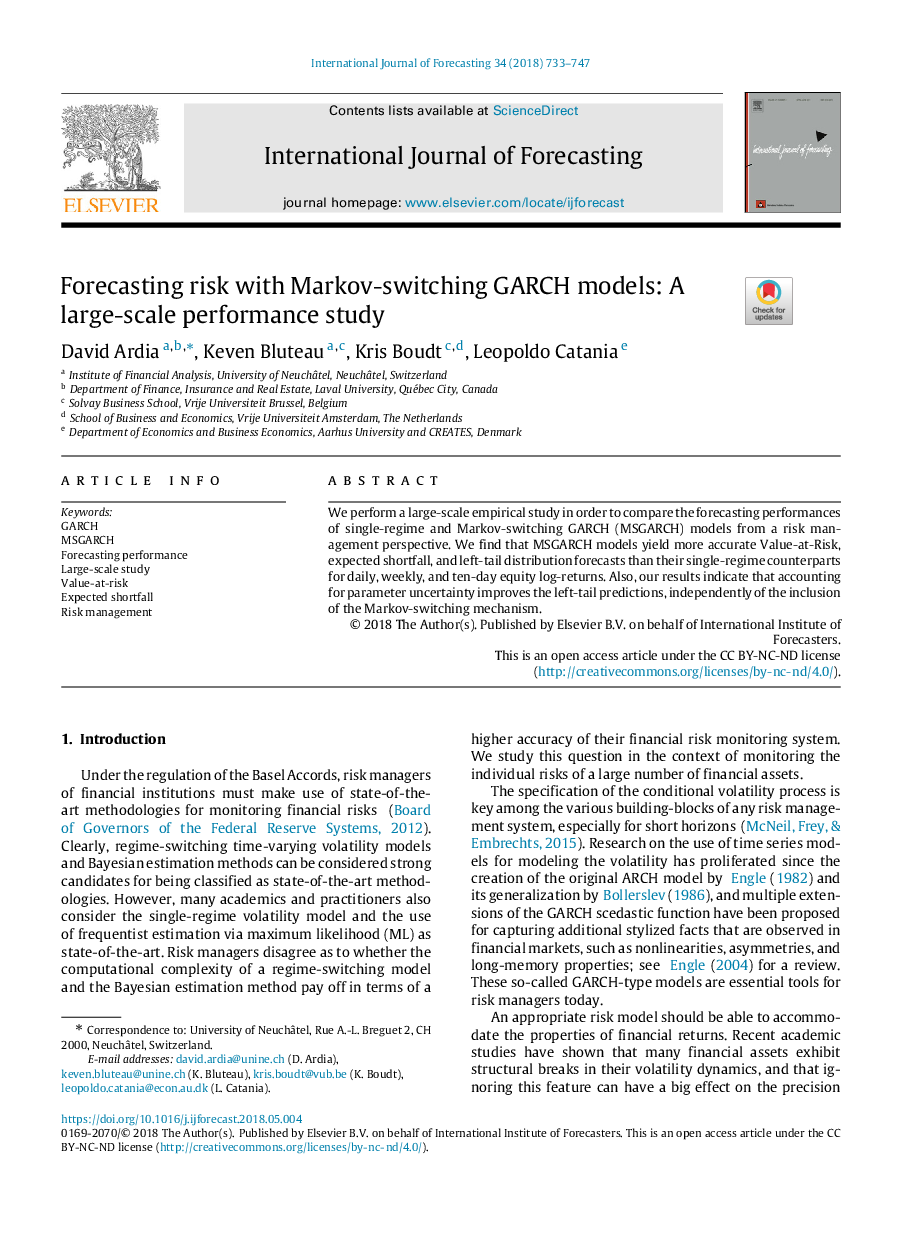 Forecasting risk with Markov-switching GARCH models: A large-scale performance study