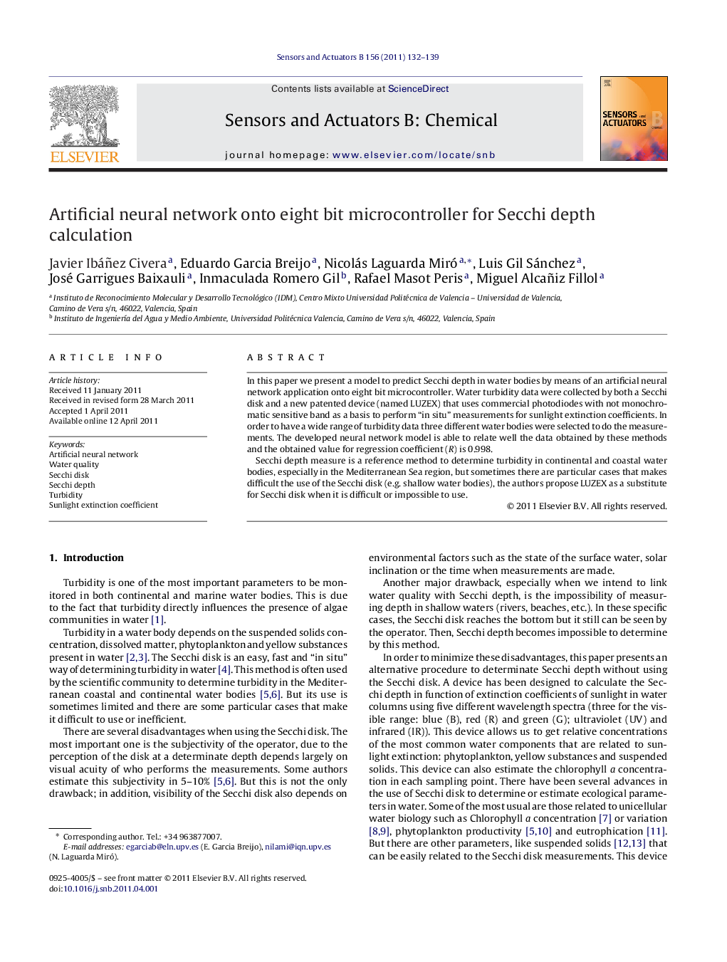 Artificial neural network onto eight bit microcontroller for Secchi depth calculation