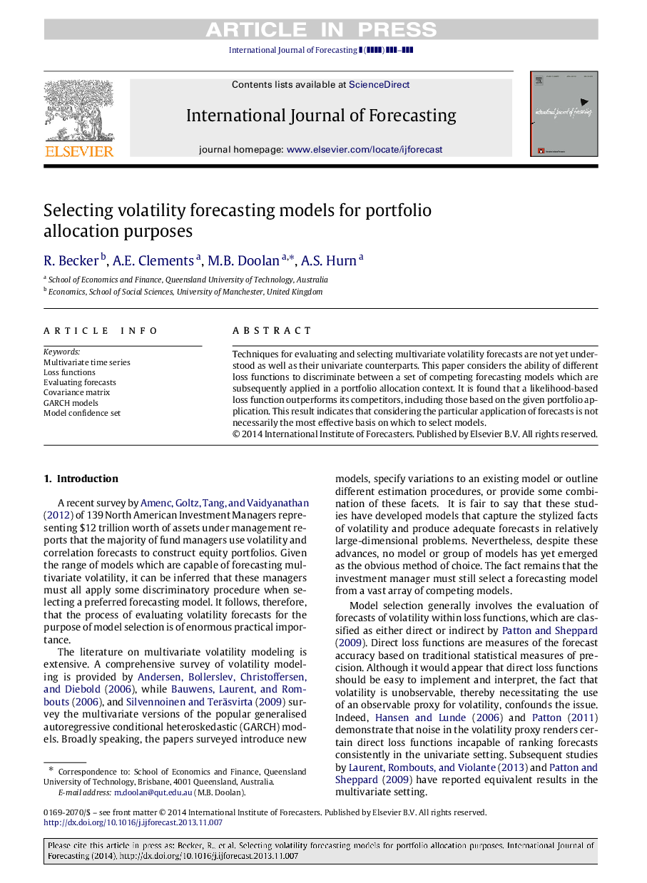 Selecting volatility forecasting models for portfolio allocation purposes