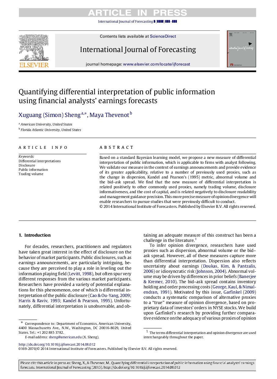 Quantifying differential interpretation of public information using financial analysts' earnings forecasts