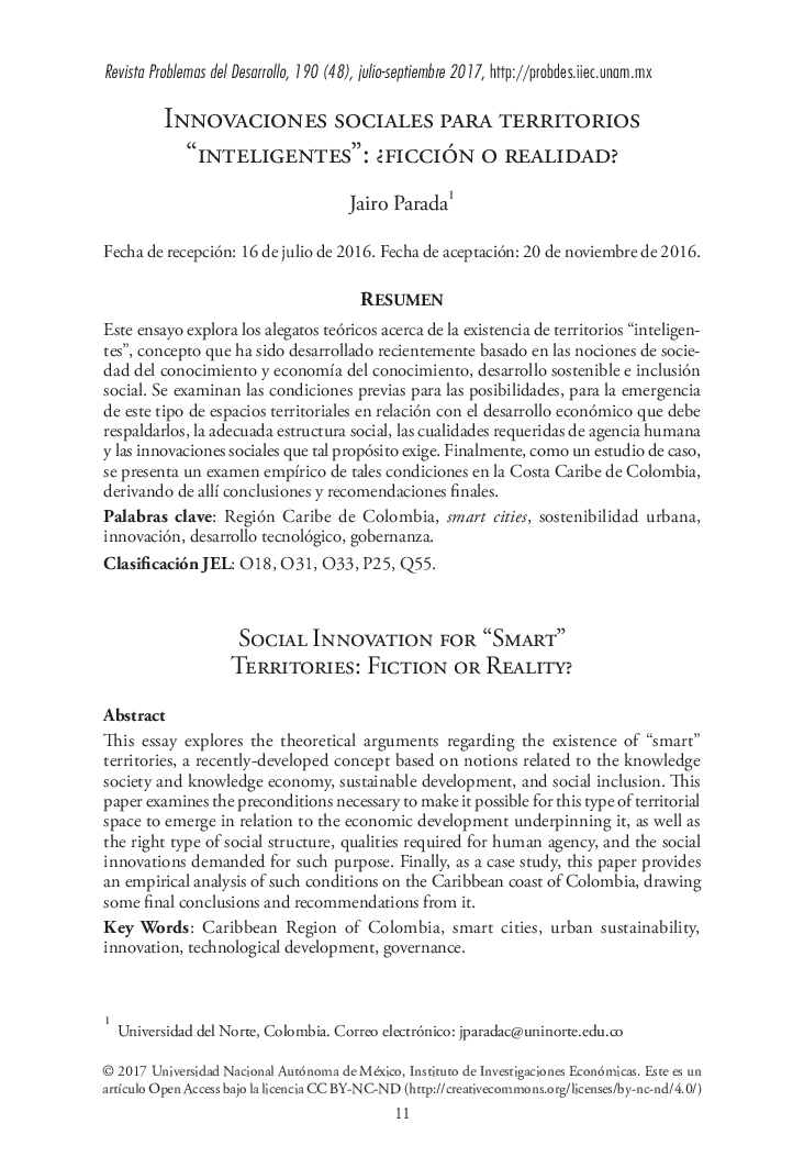 INNOVACIONES SOCIALES PARA TERRITORIOS “INTELIGENTES”: Â¿FICCIÃN O REALIDAD?