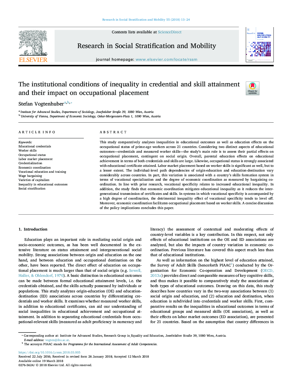 The institutional conditions of inequality in credential and skill attainment and their impact on occupational placement