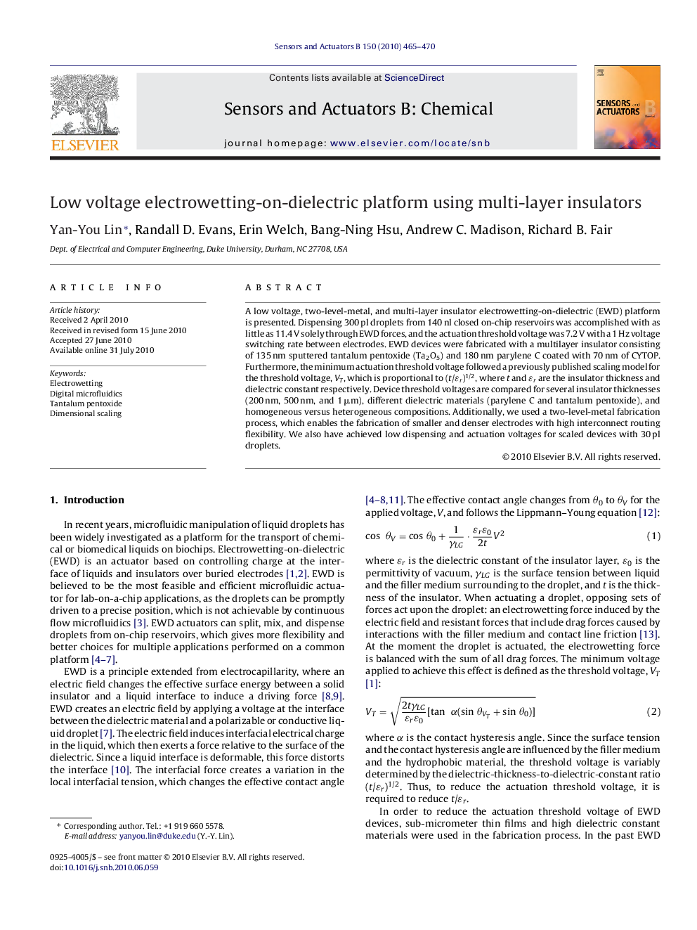 Low voltage electrowetting-on-dielectric platform using multi-layer insulators