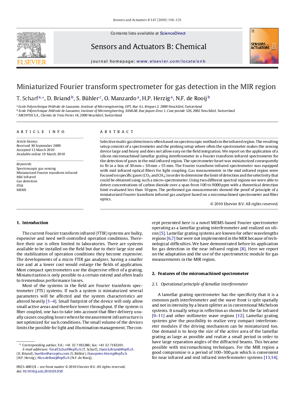 Miniaturized Fourier transform spectrometer for gas detection in the MIR region