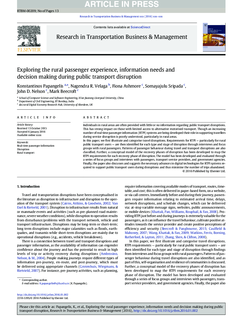 Exploring the rural passenger experience, information needs and decision making during public transport disruption