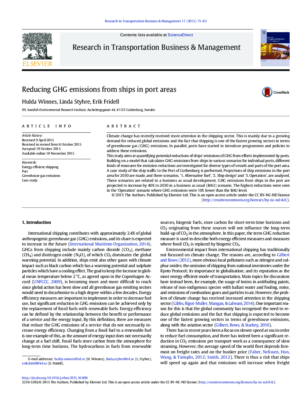 Reducing GHG emissions from ships in port areas