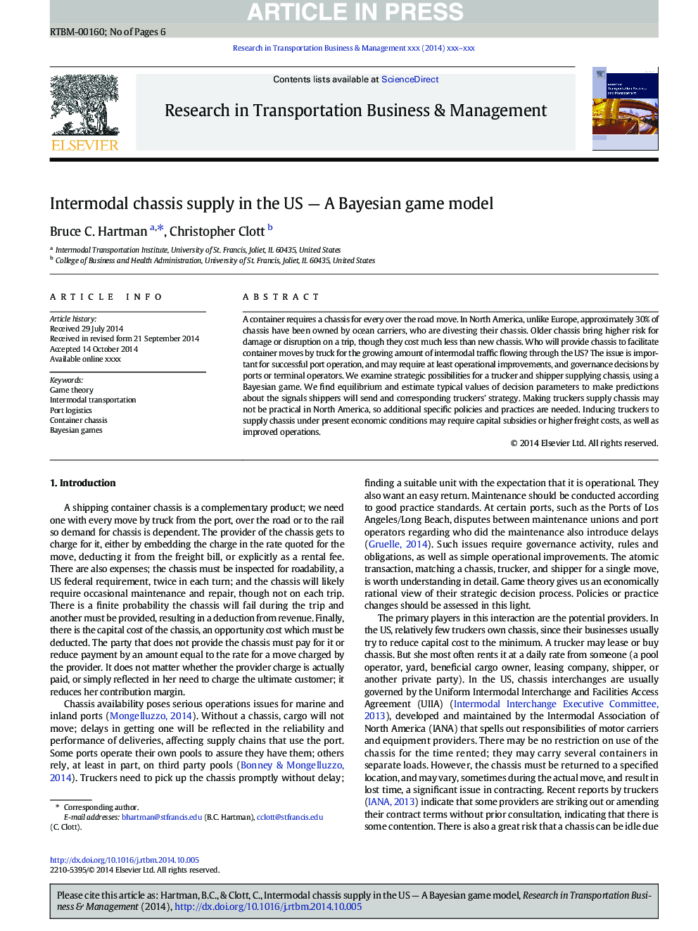 Intermodal chassis supply in the US - A Bayesian game model