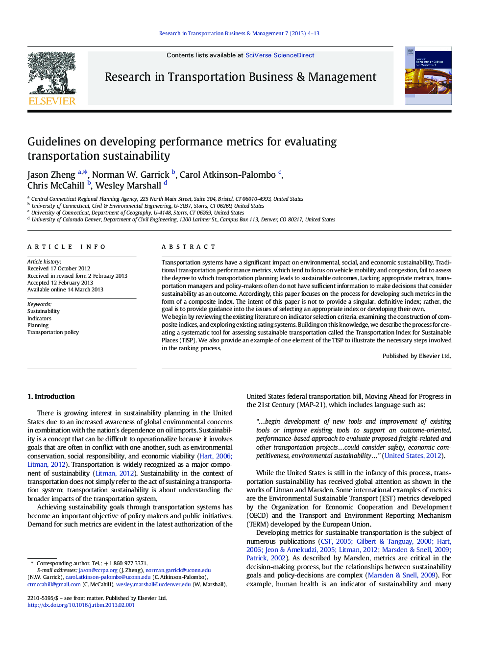 Guidelines on developing performance metrics for evaluating transportation sustainability