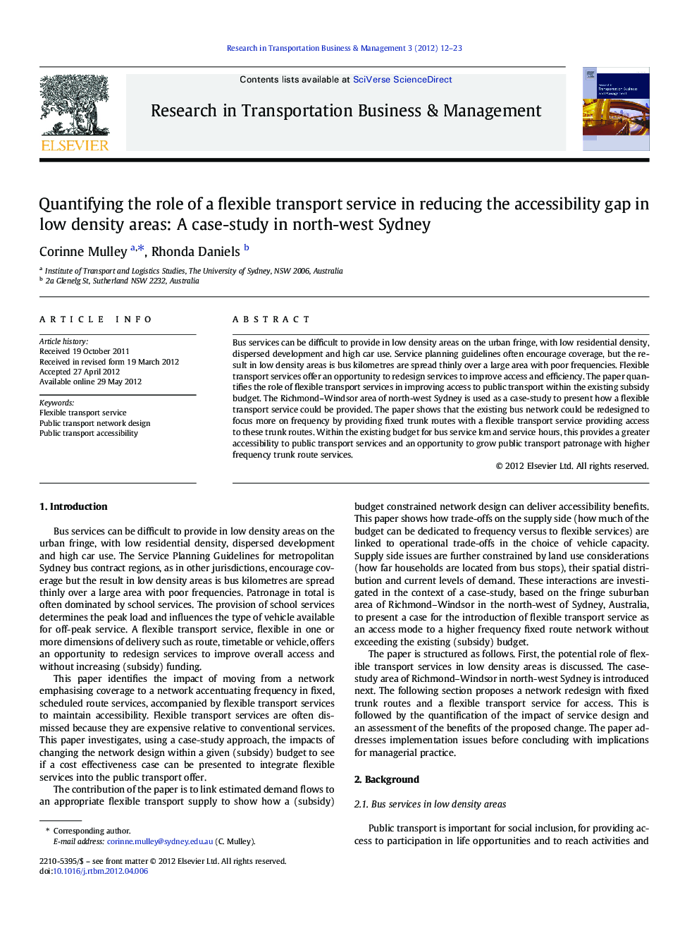 Quantifying the role of a flexible transport service in reducing the accessibility gap in low density areas: A case-study in north-west Sydney