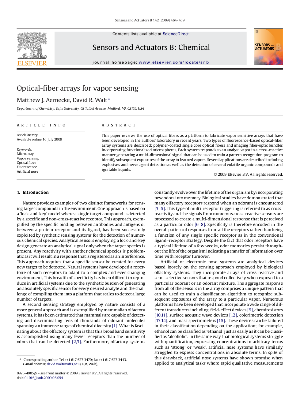 Optical-fiber arrays for vapor sensing