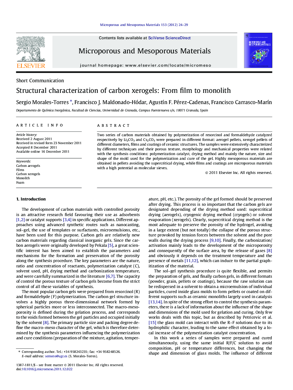 Structural characterization of carbon xerogels: From film to monolith