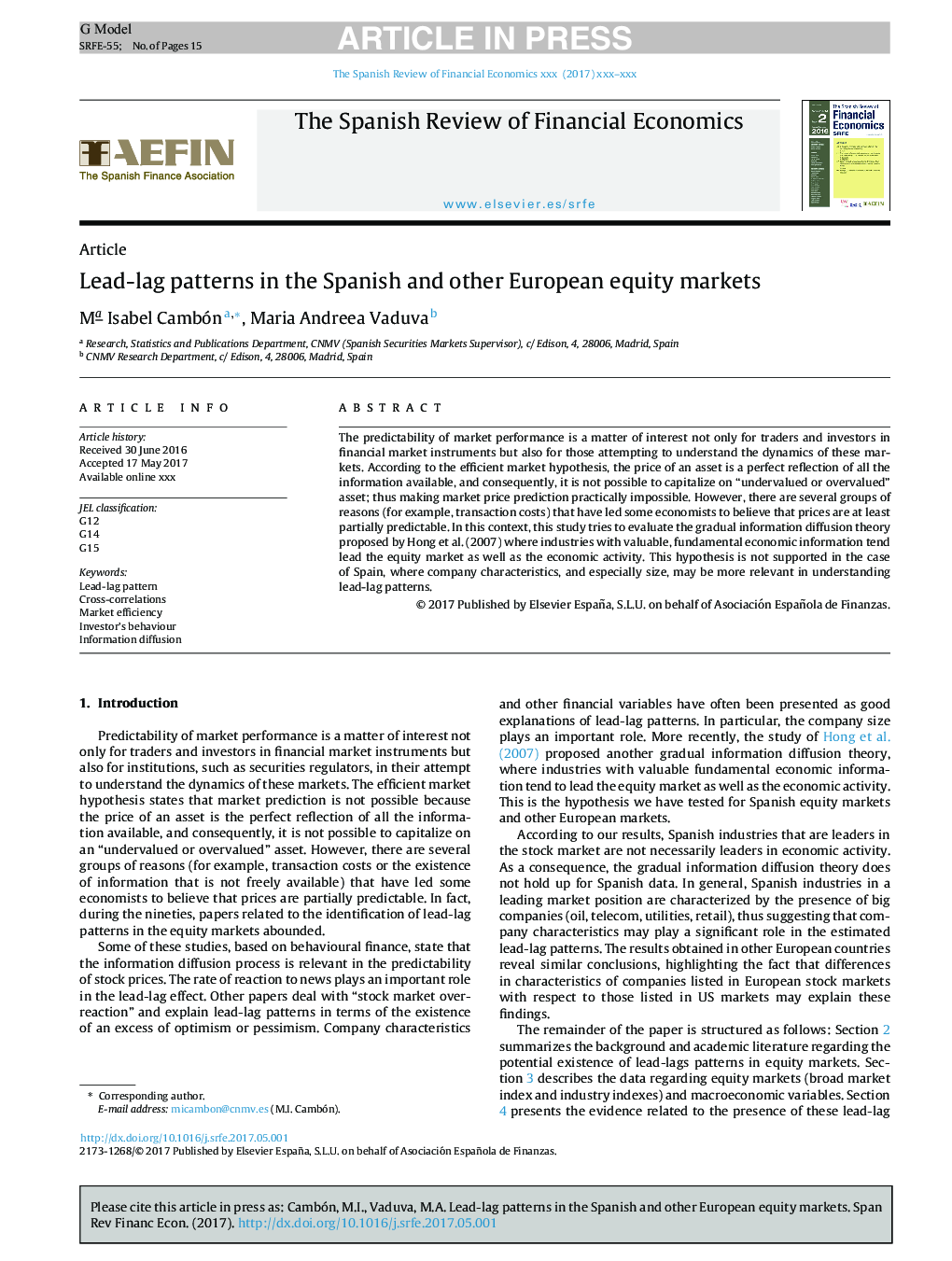 Lead-lag patterns in the Spanish and other European equity markets