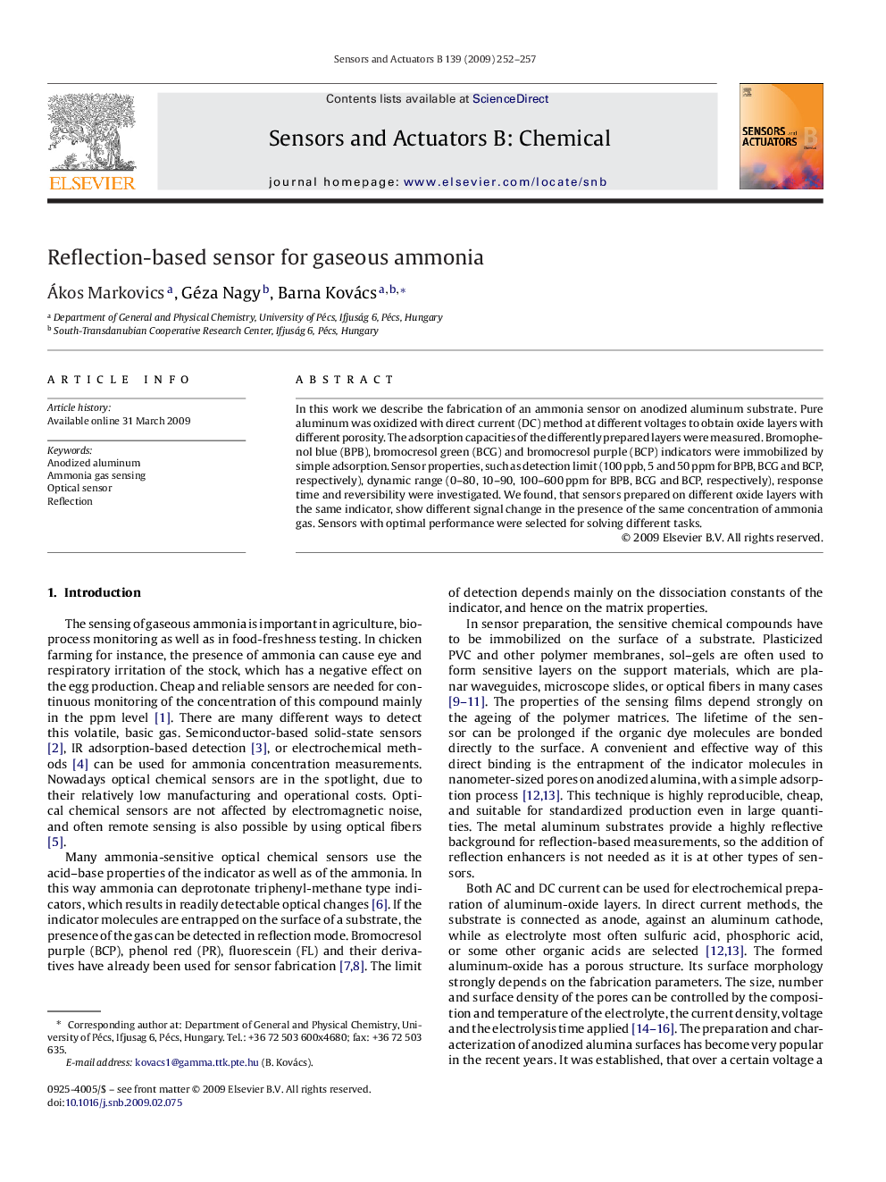 Reflection-based sensor for gaseous ammonia