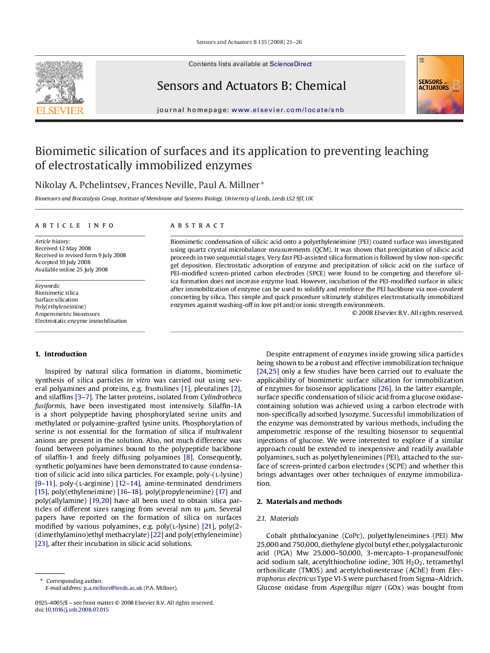 Biomimetic silication of surfaces and its application to preventing leaching of electrostatically immobilized enzymes