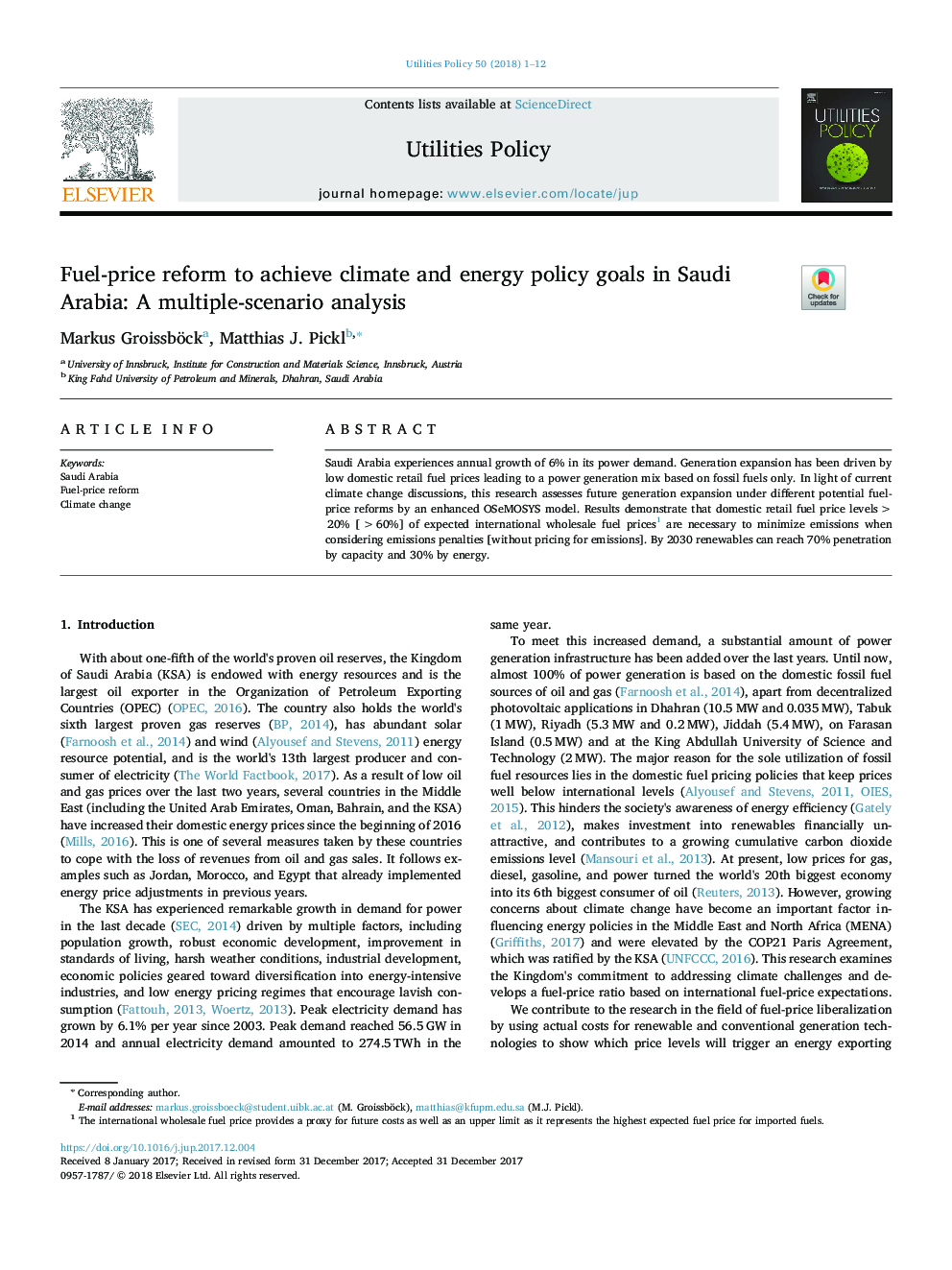 Fuel-price reform to achieve climate and energy policy goals in Saudi Arabia: A multiple-scenario analysis