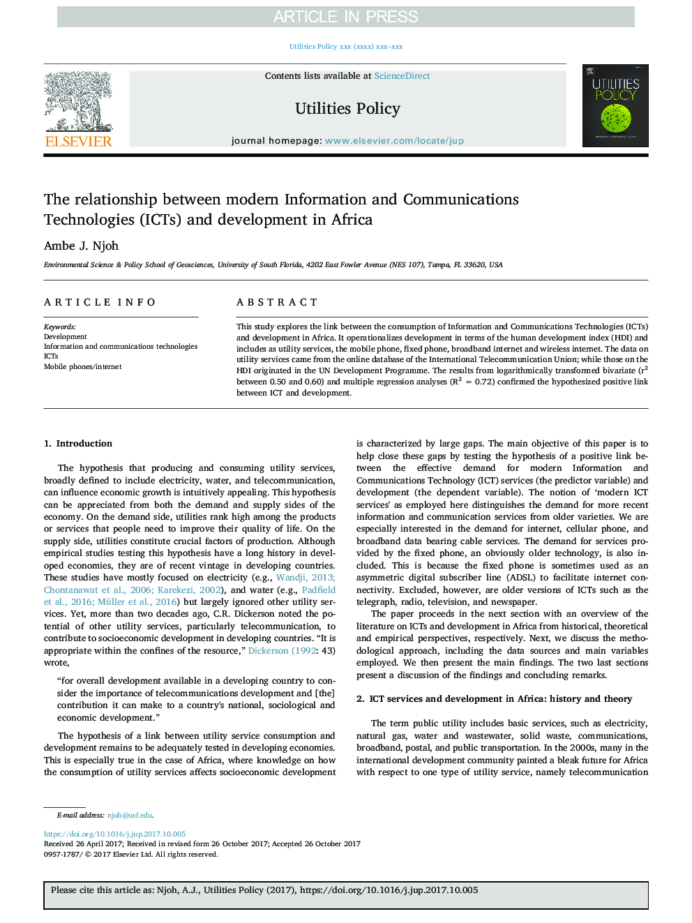 The relationship between modern Information and Communications Technologies (ICTs) and development in Africa