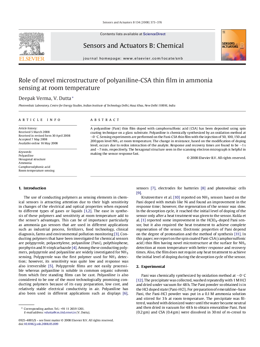 Role of novel microstructure of polyaniline-CSA thin film in ammonia sensing at room temperature