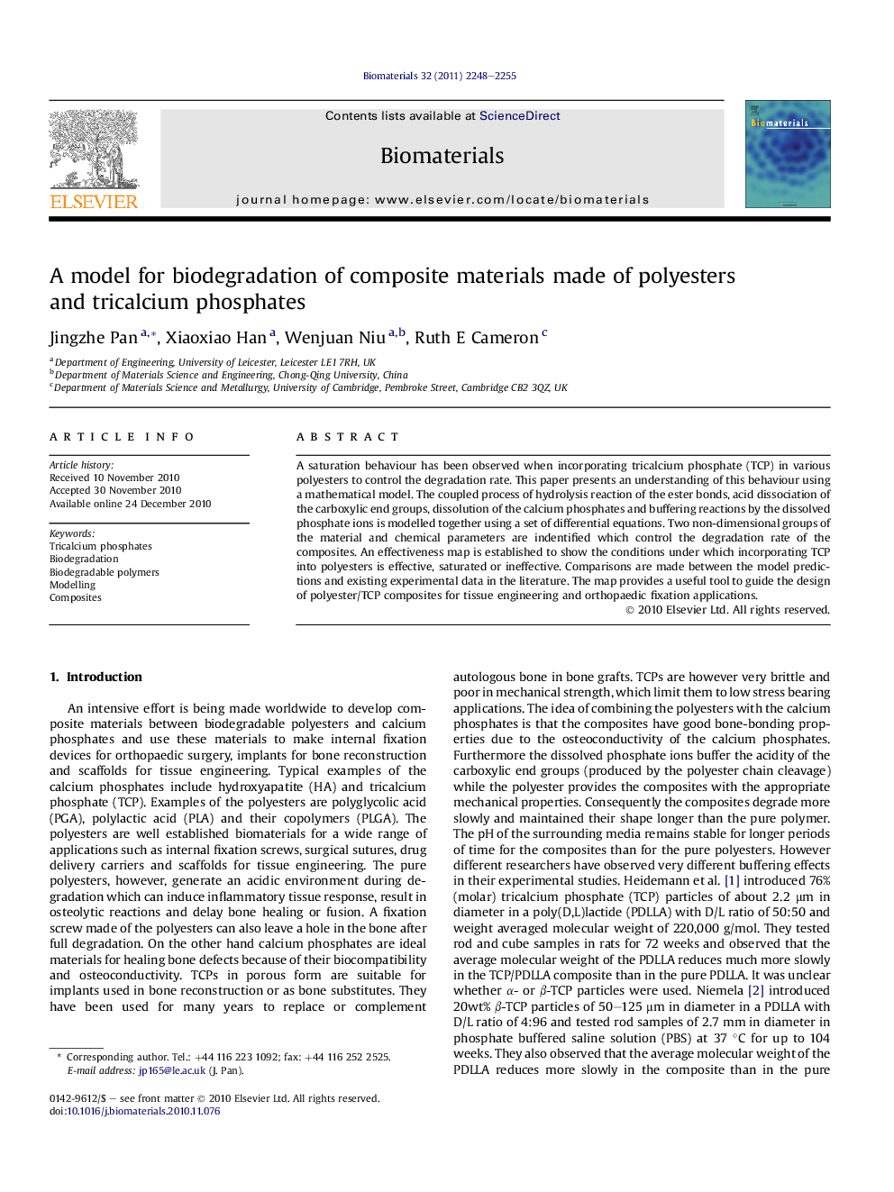 A model for biodegradation of composite materials made of polyesters and tricalcium phosphates