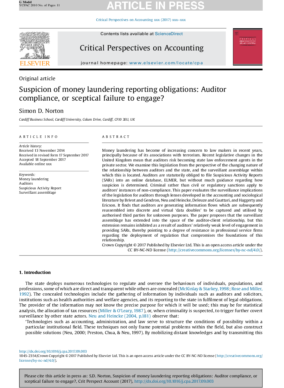 Suspicion of money laundering reporting obligations: Auditor compliance, or sceptical failure to engage?