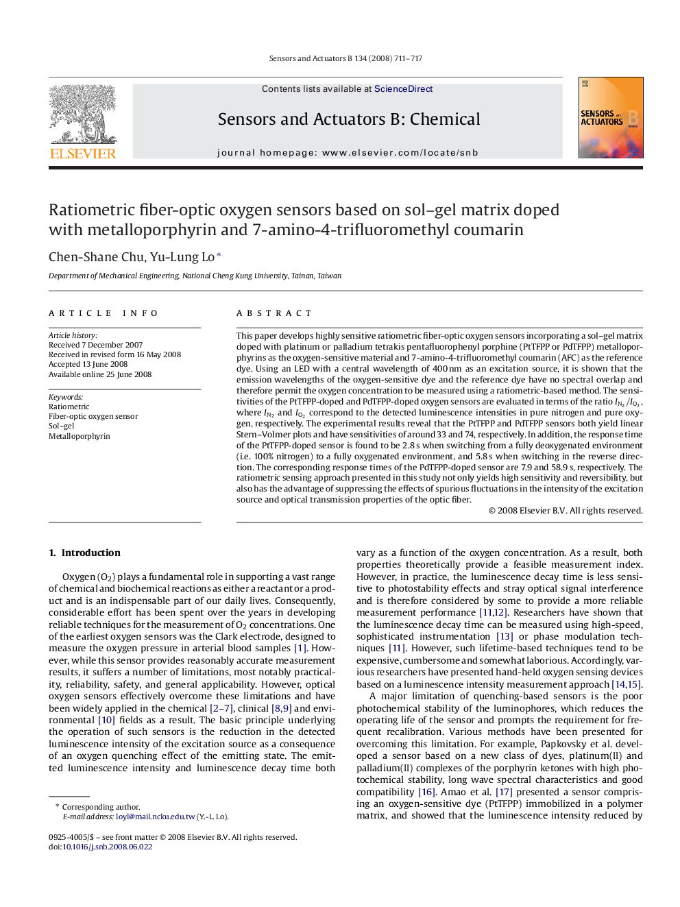 Ratiometric fiber-optic oxygen sensors based on sol–gel matrix doped with metalloporphyrin and 7-amino-4-trifluoromethyl coumarin