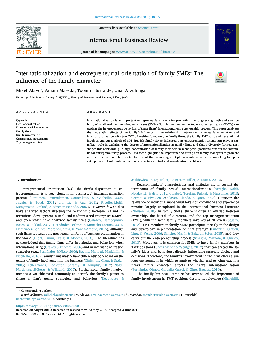 Internationalization and entrepreneurial orientation of family SMEs: The influence of the family character