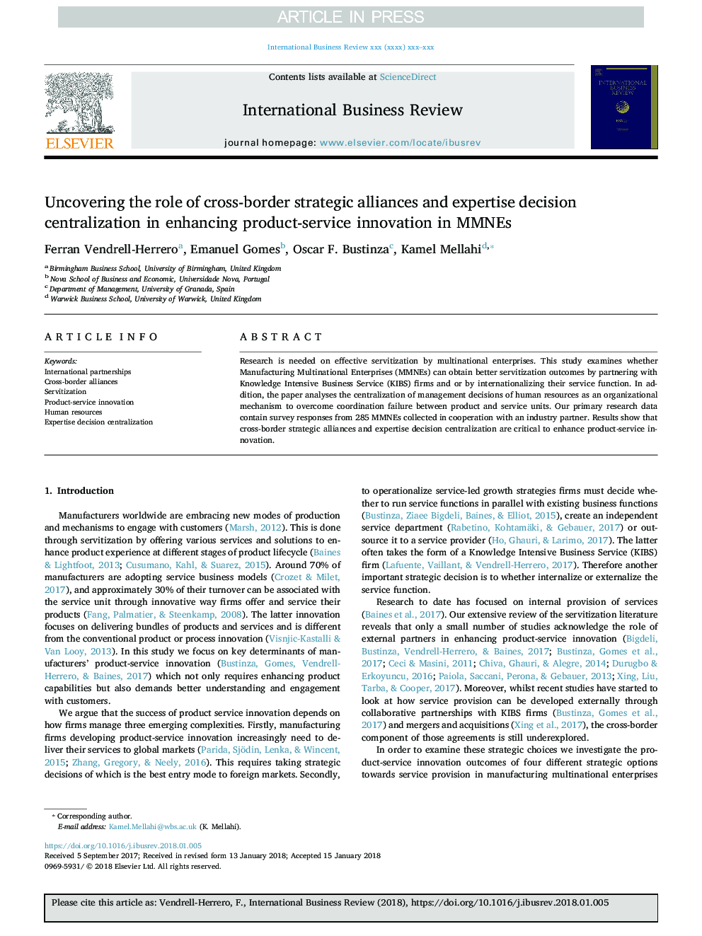 Uncovering the role of cross-border strategic alliances and expertise decision centralization in enhancing product-service innovation in MMNEs