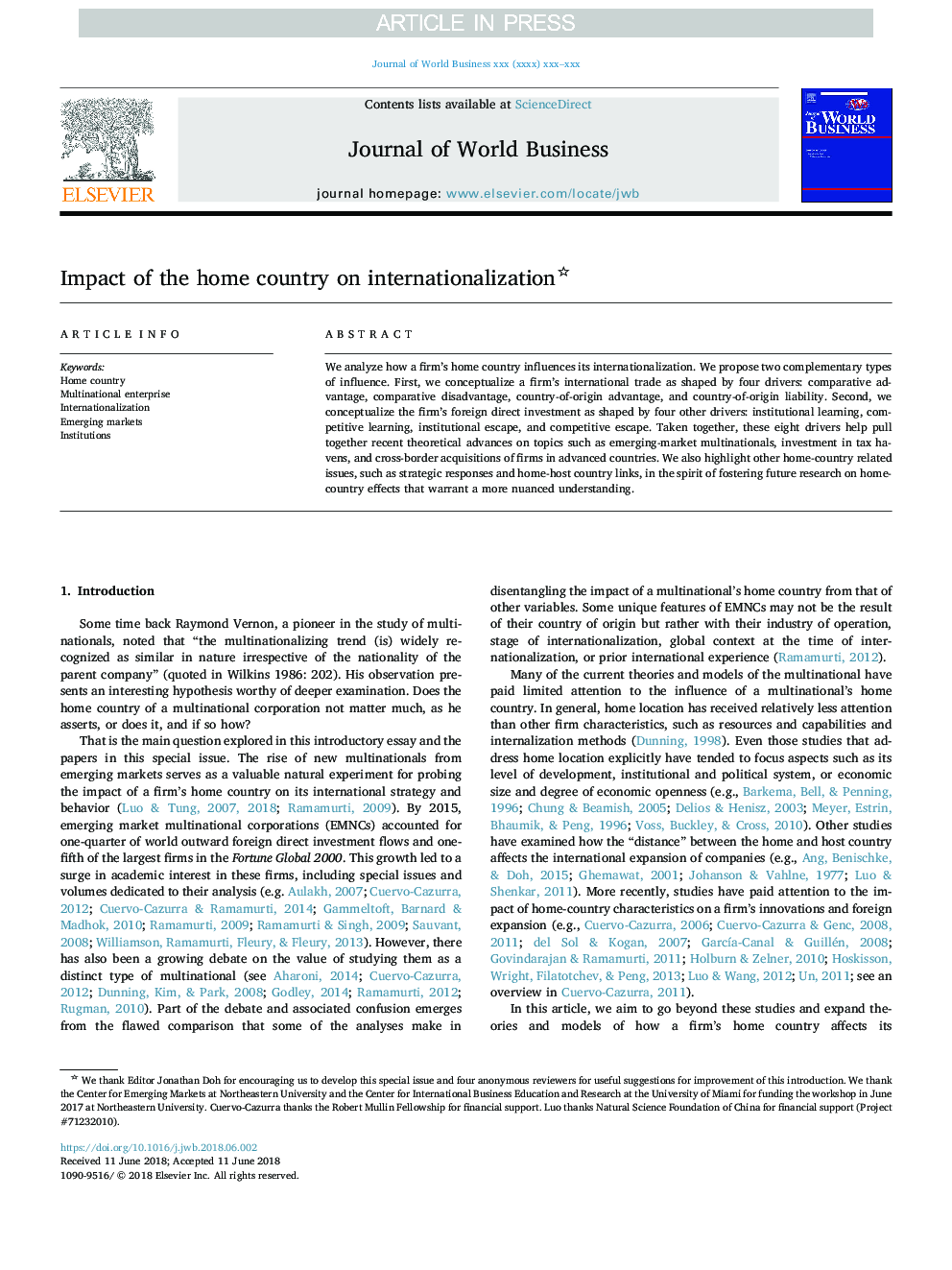 The Impact of the home country on internationalization