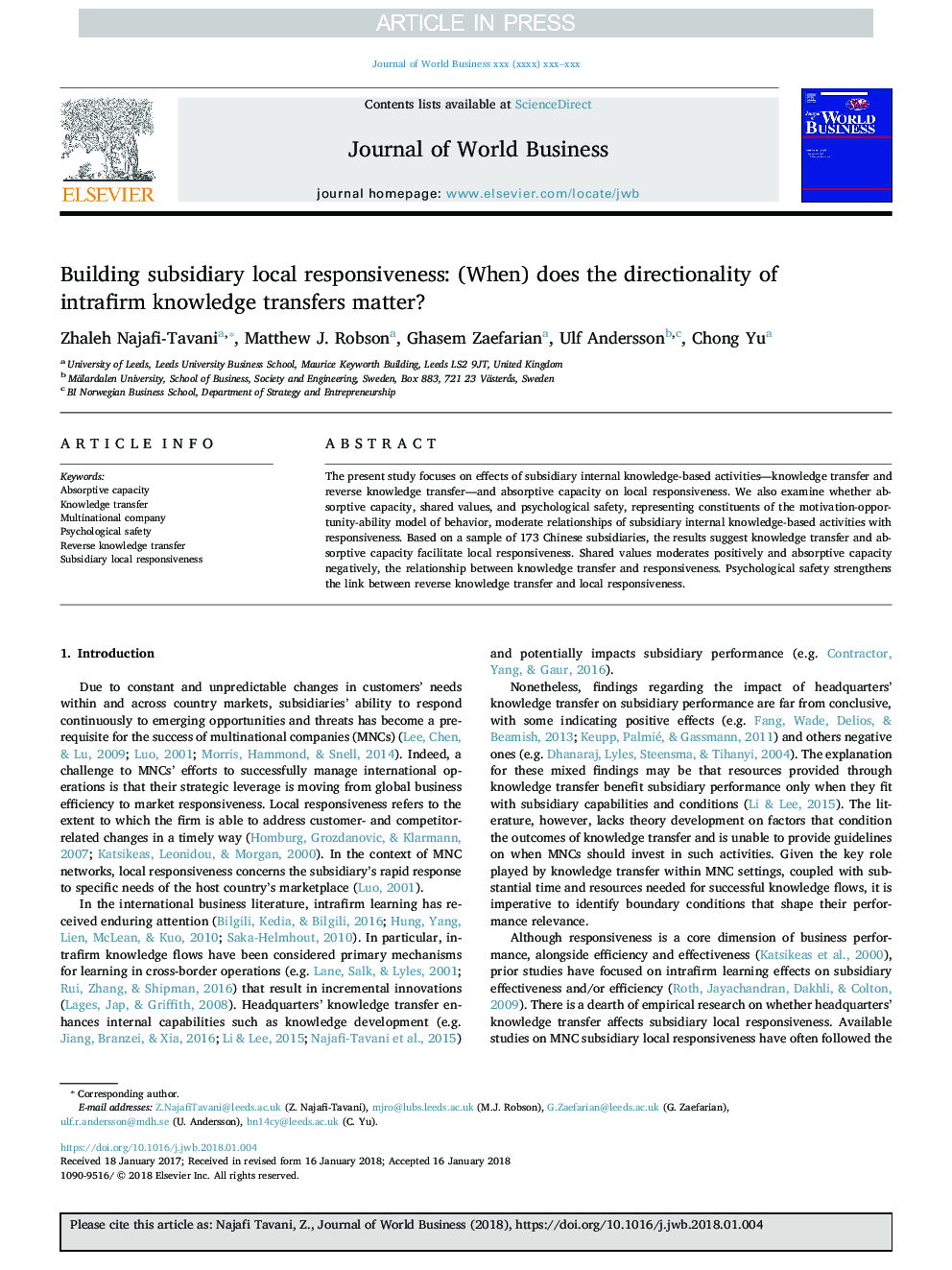 Building subsidiary local responsiveness: (When) does the directionality of intrafirm knowledge transfers matter?