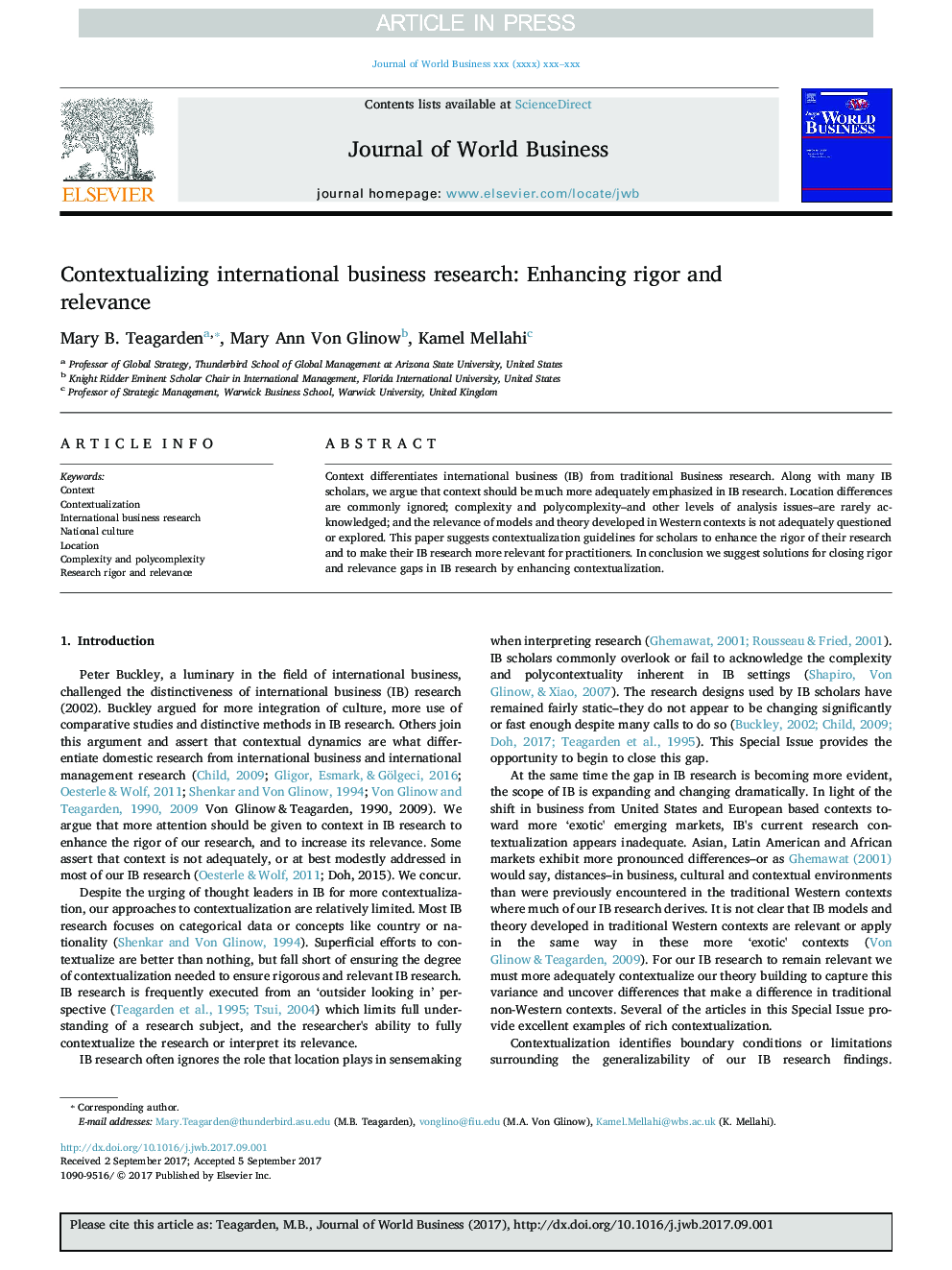 Contextualizing international business research: Enhancing rigor and relevance