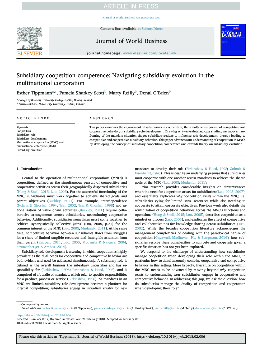 Subsidiary coopetition competence: Navigating subsidiary evolution in the multinational corporation