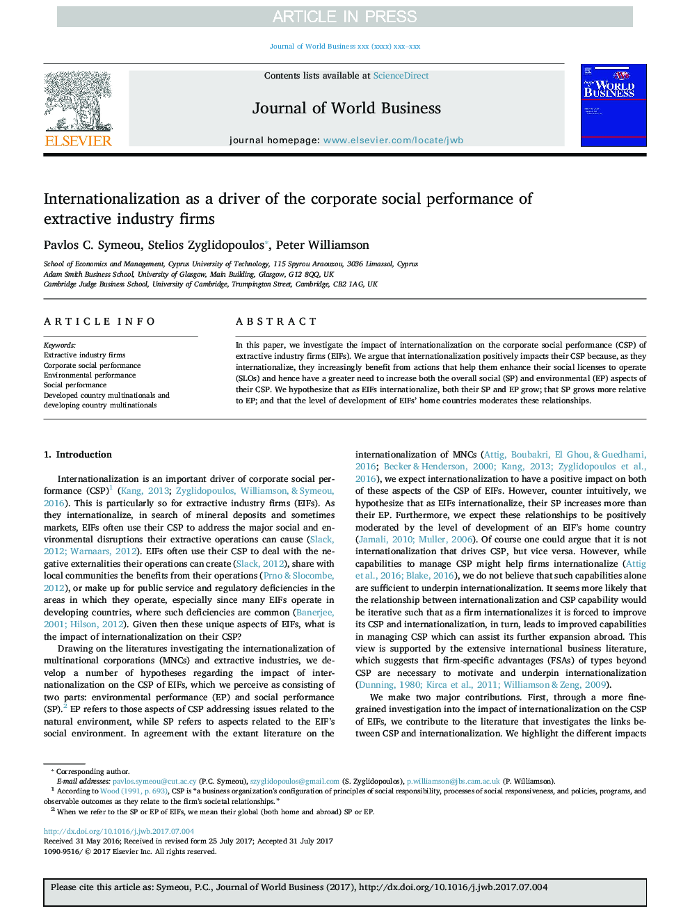 Internationalization as a driver of the corporate social performance of extractive industry firms