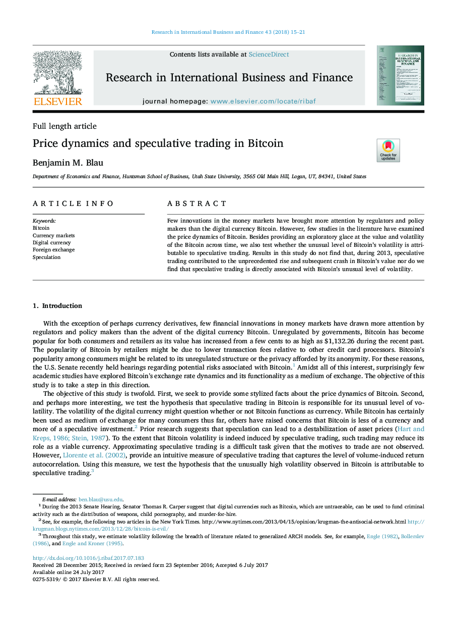 Price dynamics and speculative trading in Bitcoin