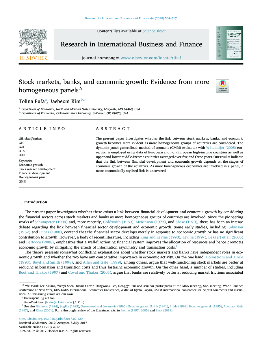 بازار سهام، بانک ها و رشد اقتصادی: شواهد از پانل های همگن بیشتر 