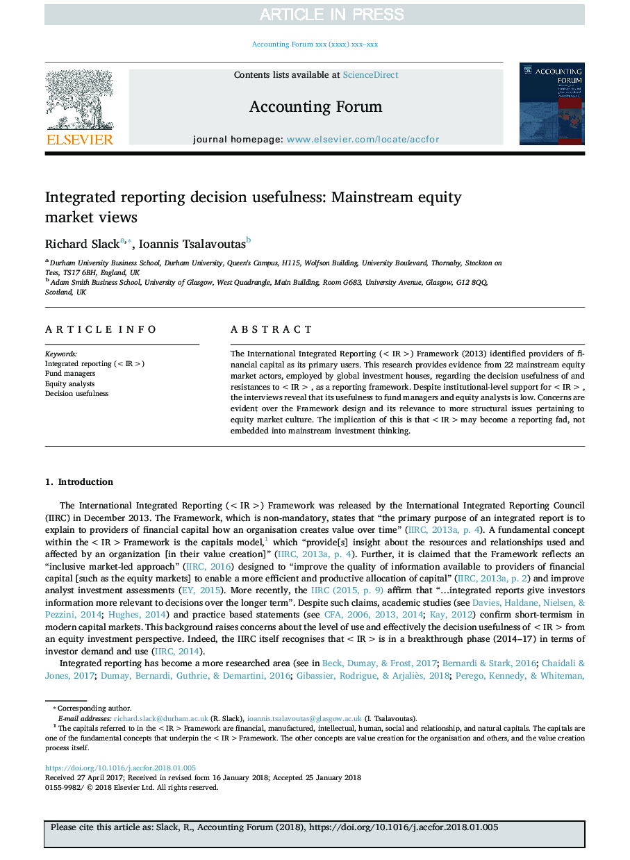 Integrated reporting decision usefulness: Mainstream equity market views