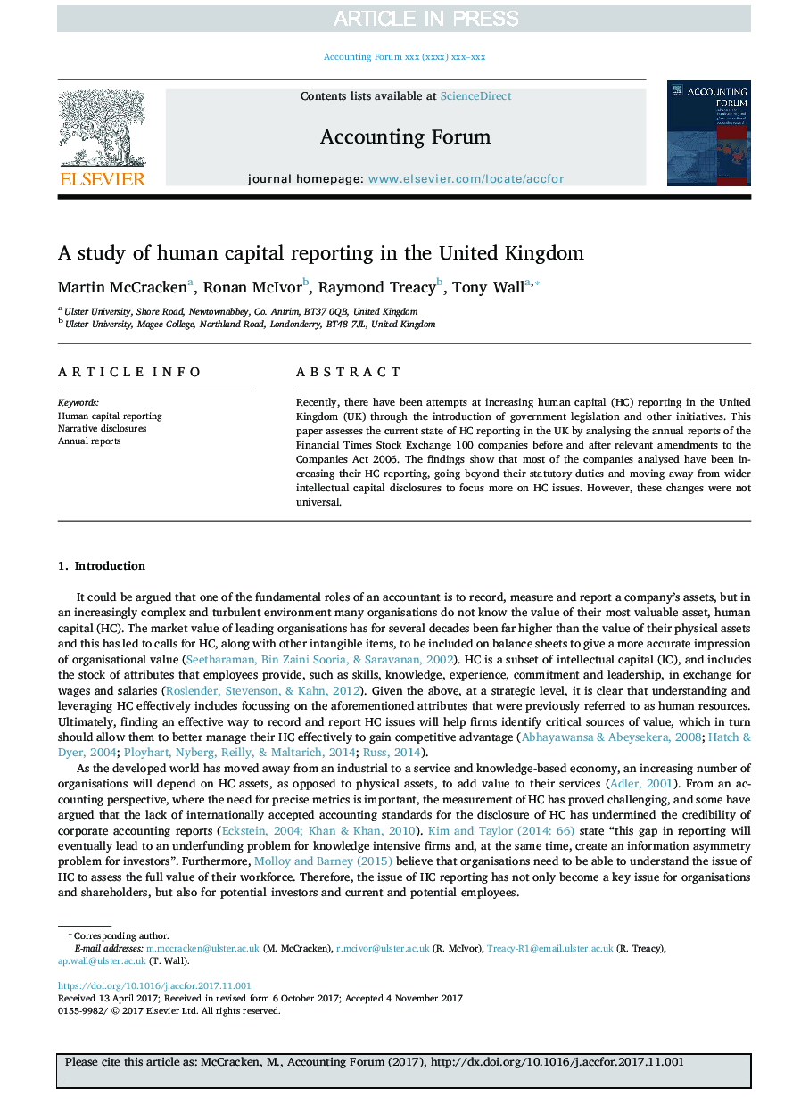 A study of human capital reporting in the United Kingdom