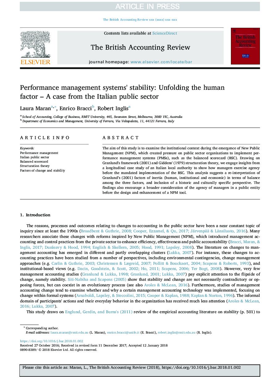 Performance management systems' stability: Unfolding the human factor - A case from the Italian public sector