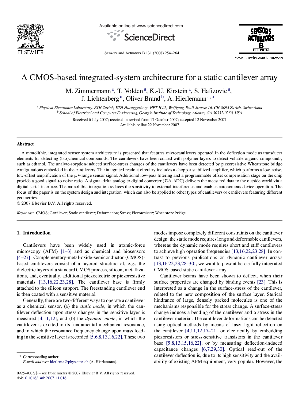 A CMOS-based integrated-system architecture for a static cantilever array