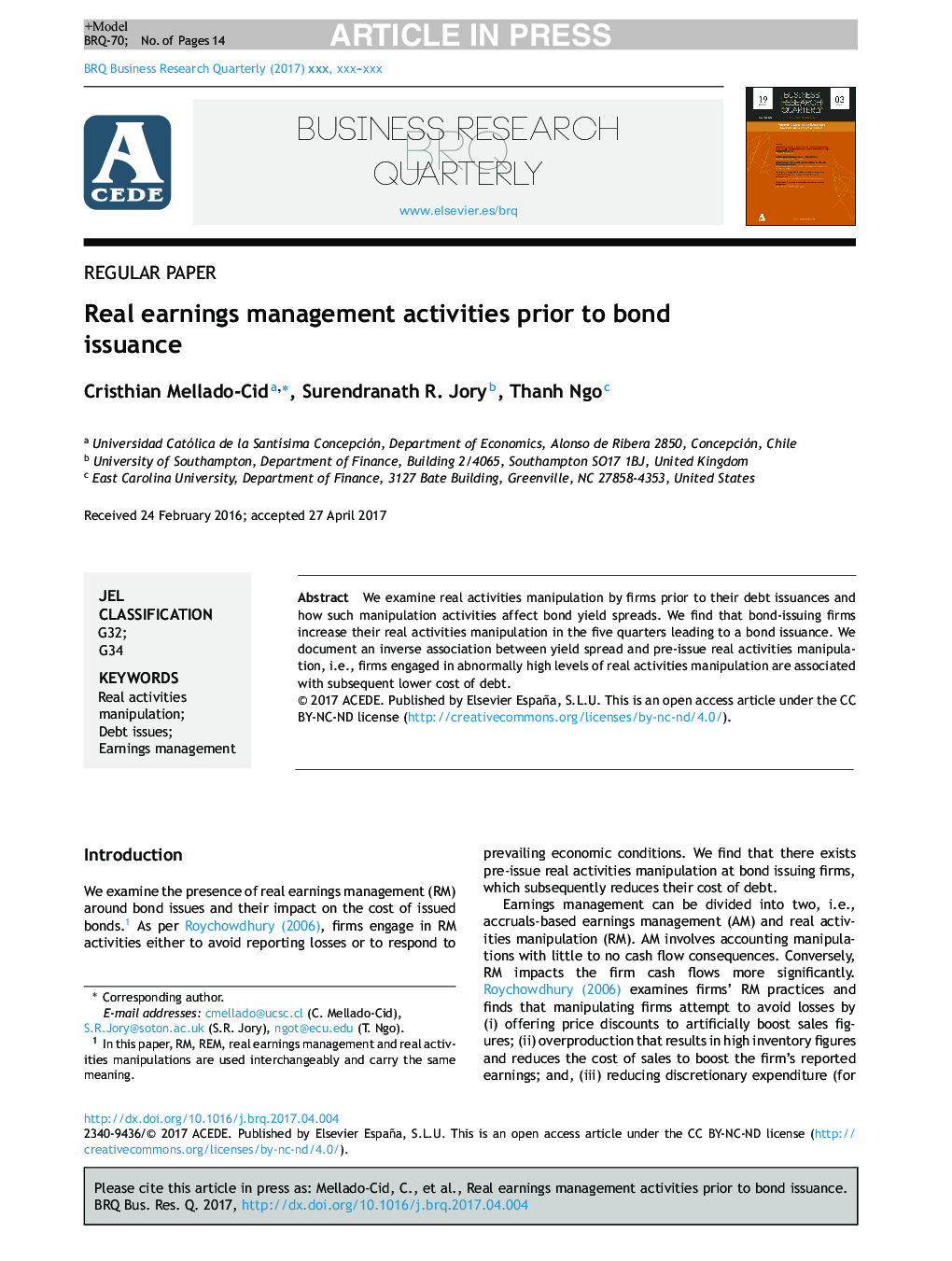 Real earnings management activities prior to bond issuance
