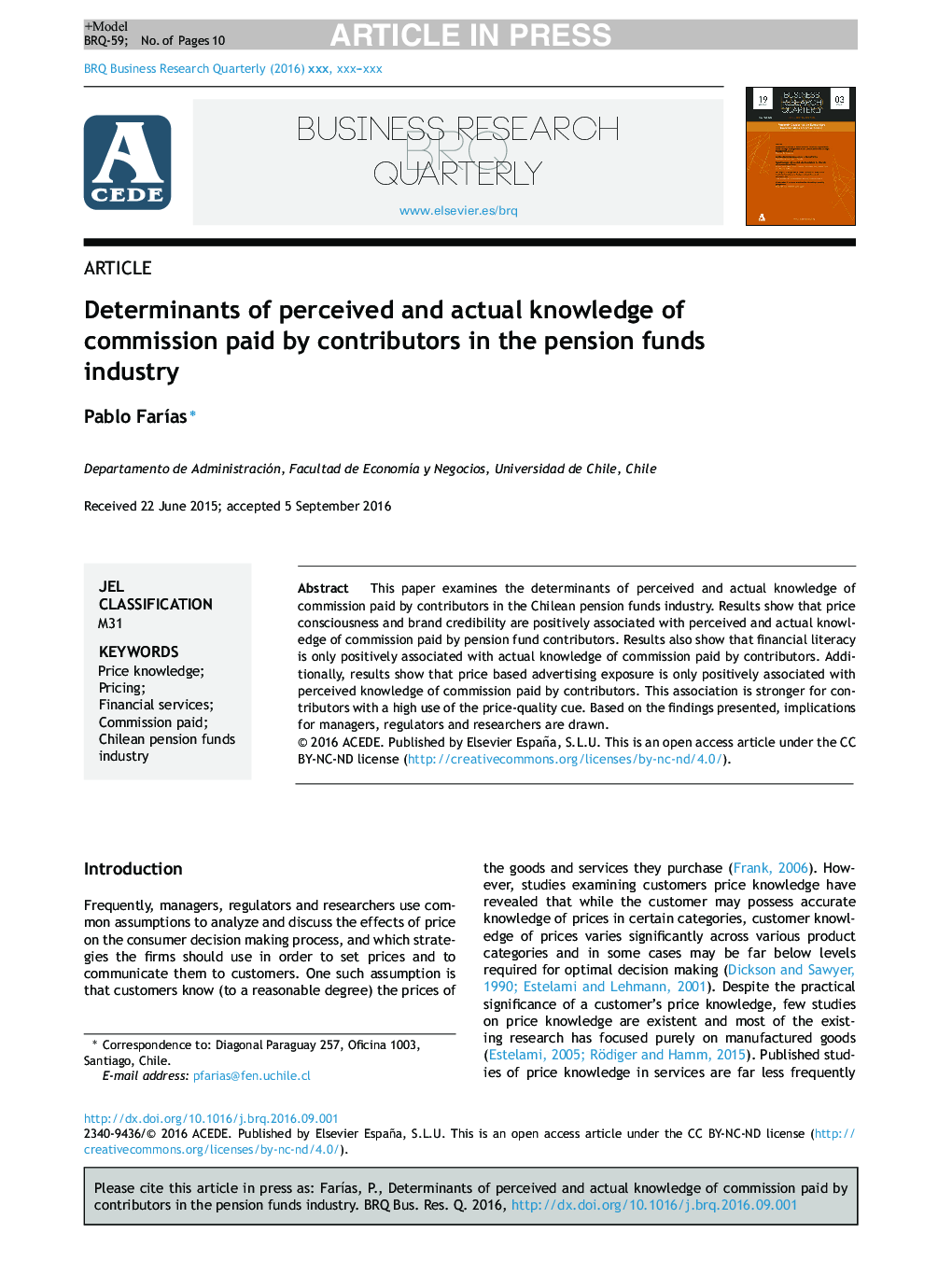 Determinants of perceived and actual knowledge of commission paid by contributors in the pension funds industry