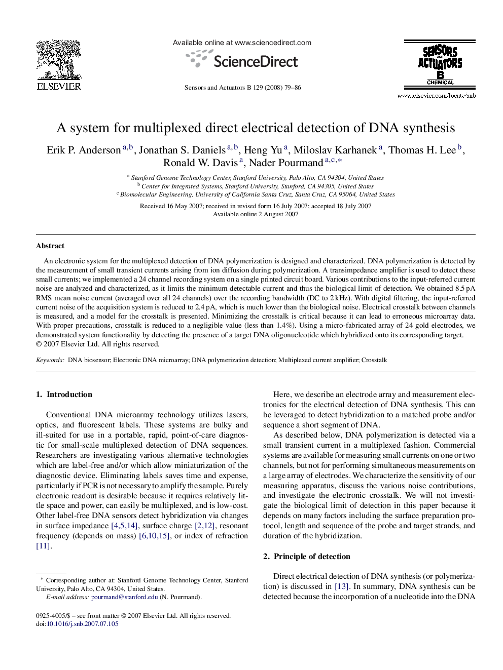 A system for multiplexed direct electrical detection of DNA synthesis