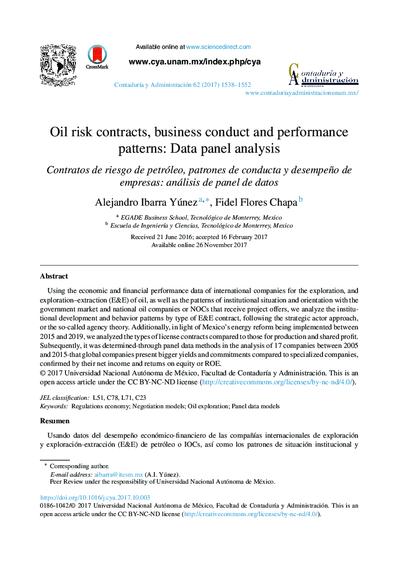 Oil risk contracts, business conduct and performance patterns: Data panel analysis