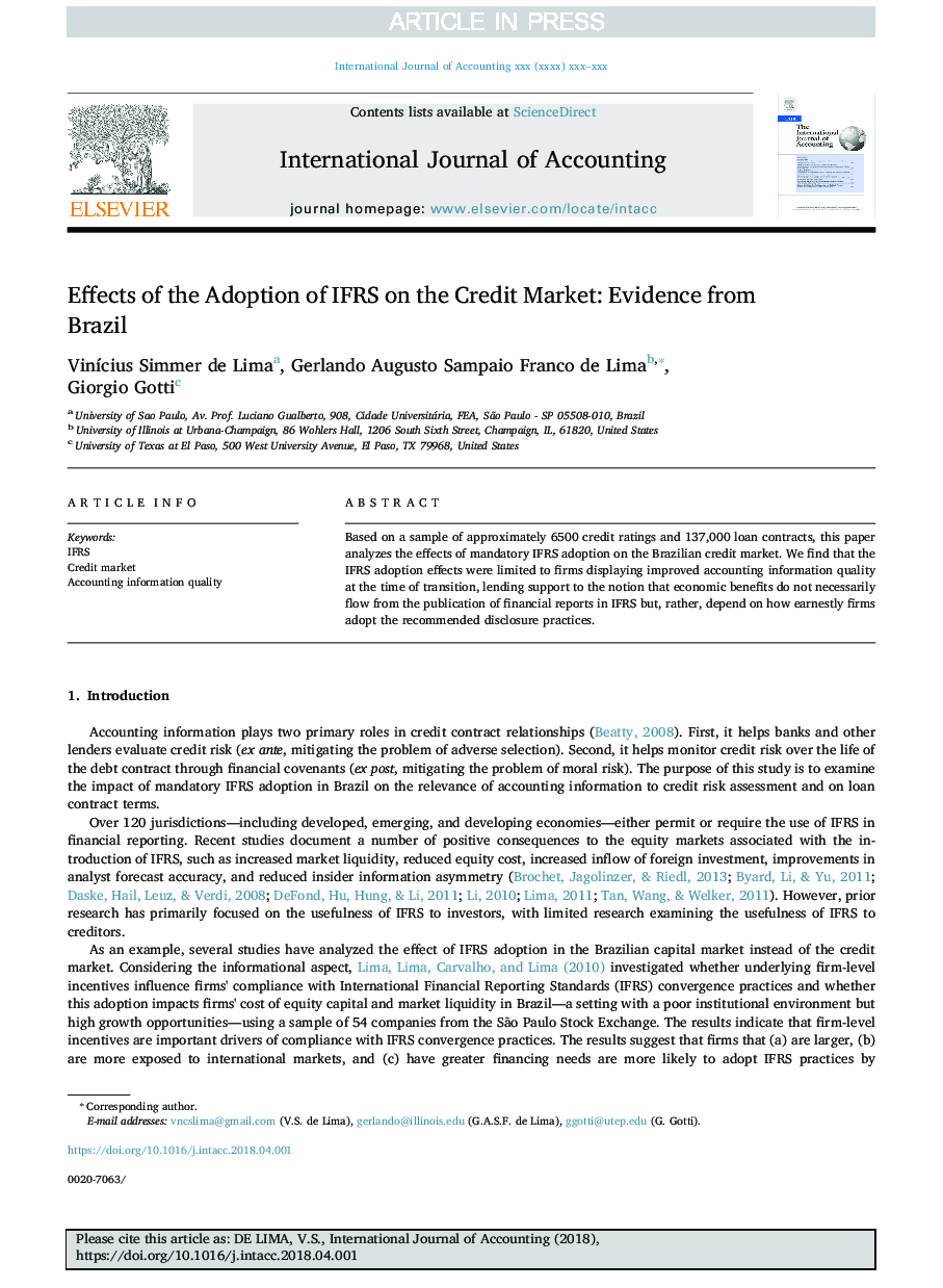 Effects of the Adoption of IFRS on the Credit Market: Evidence from Brazil