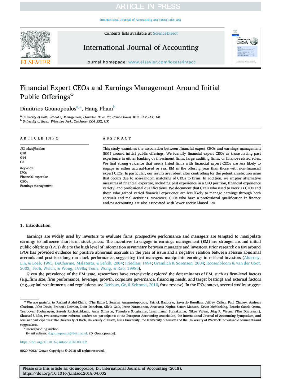 Financial Expert CEOs and Earnings Management Around Initial Public Offerings