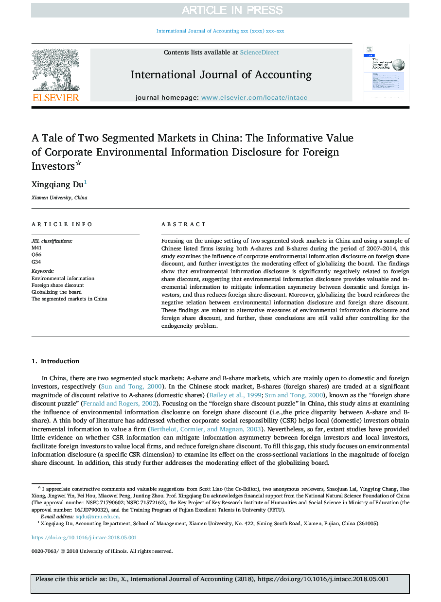 A Tale of Two Segmented Markets in China: The Informative Value of Corporate Environmental Information Disclosure for Foreign Investors