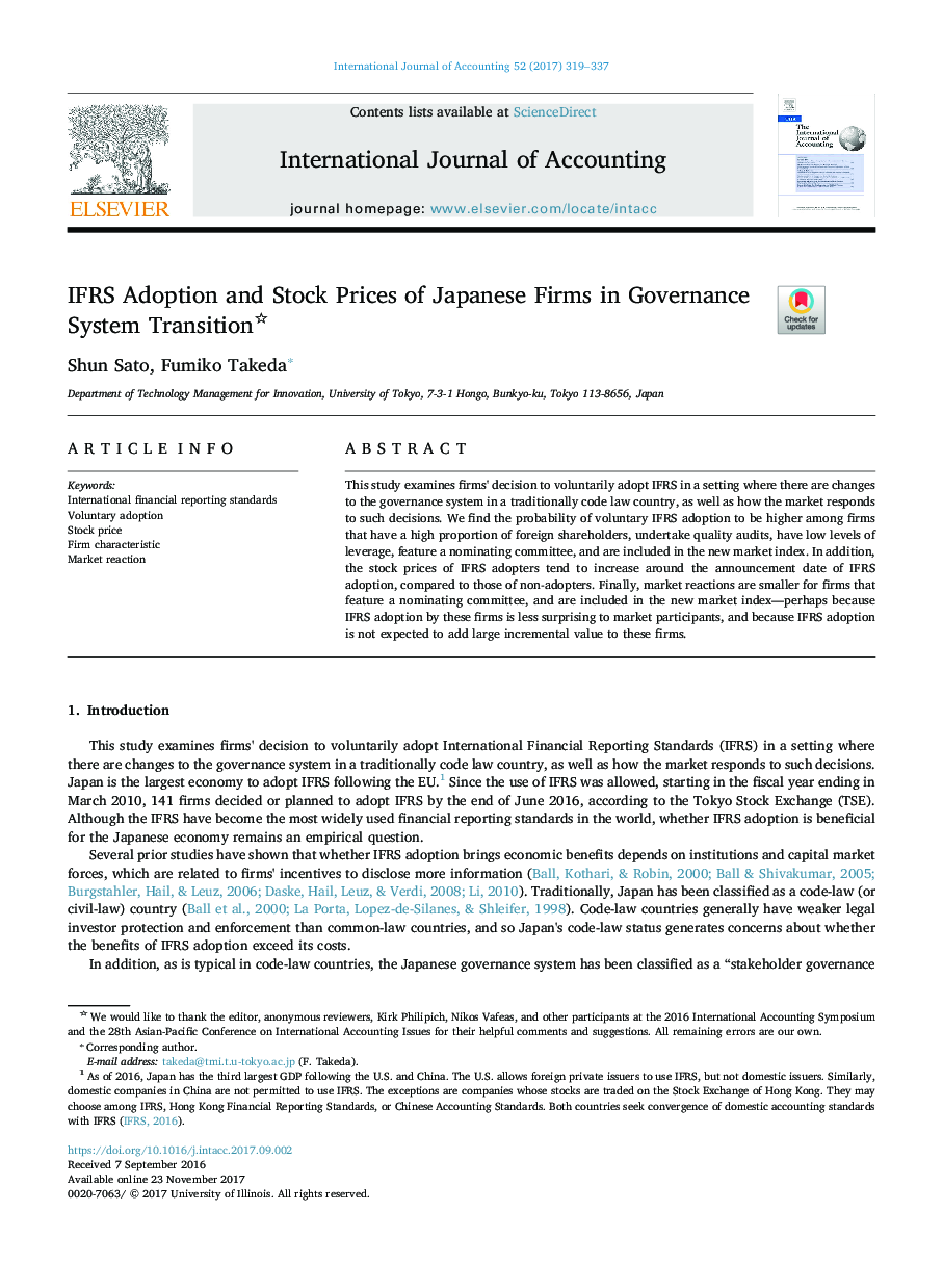 IFRS Adoption and Stock Prices of Japanese Firms in Governance System Transition