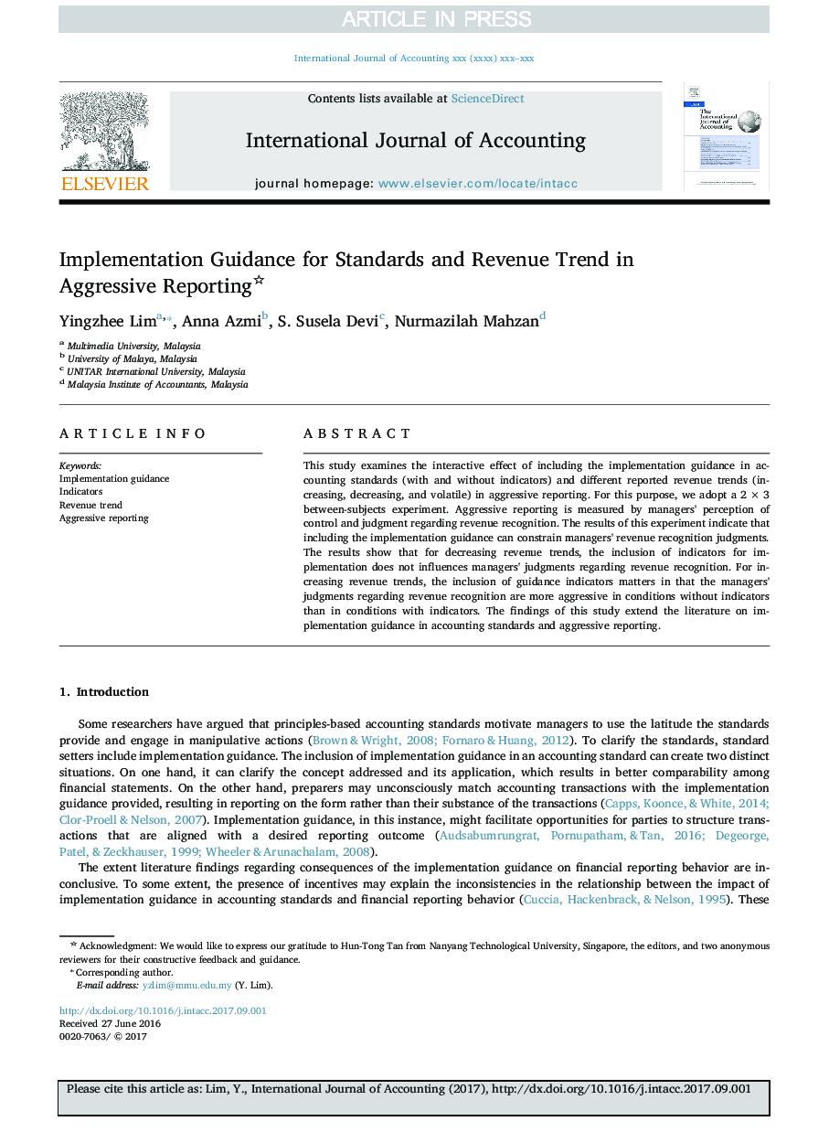 Implementation Guidance for Standards and Revenue Trend in Aggressive Reporting