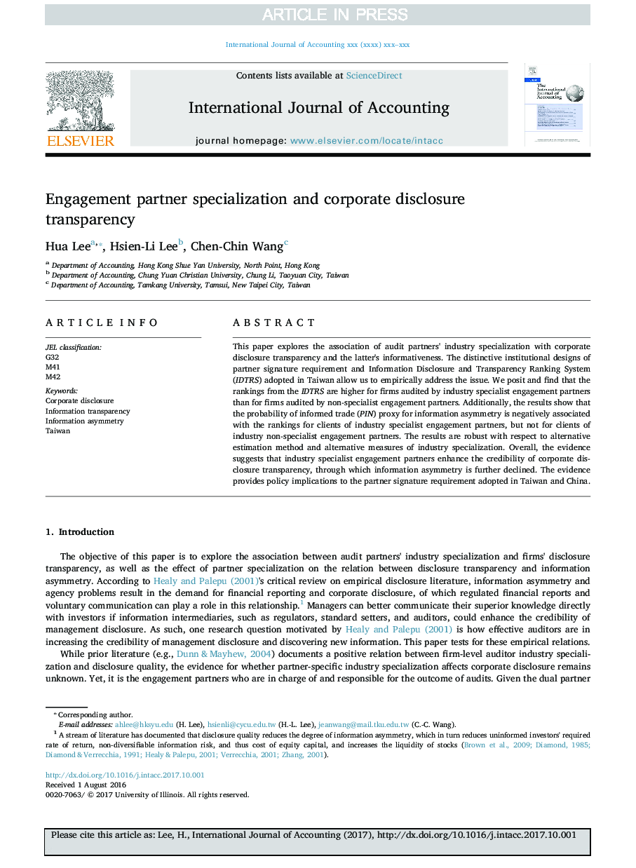 Engagement partner specialization and corporate disclosure transparency