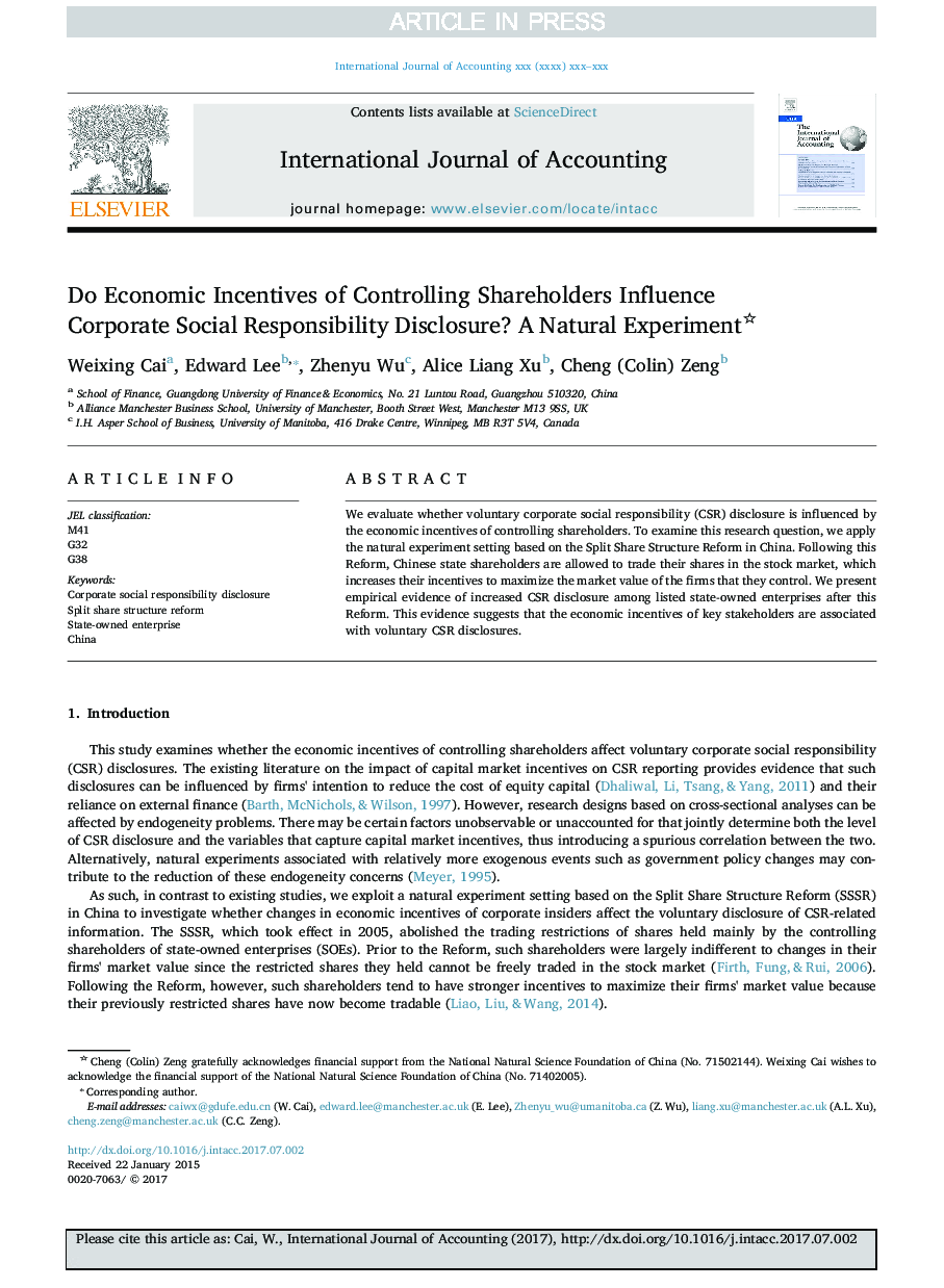 Do Economic Incentives of Controlling Shareholders Influence Corporate Social Responsibility Disclosure? A Natural Experiment