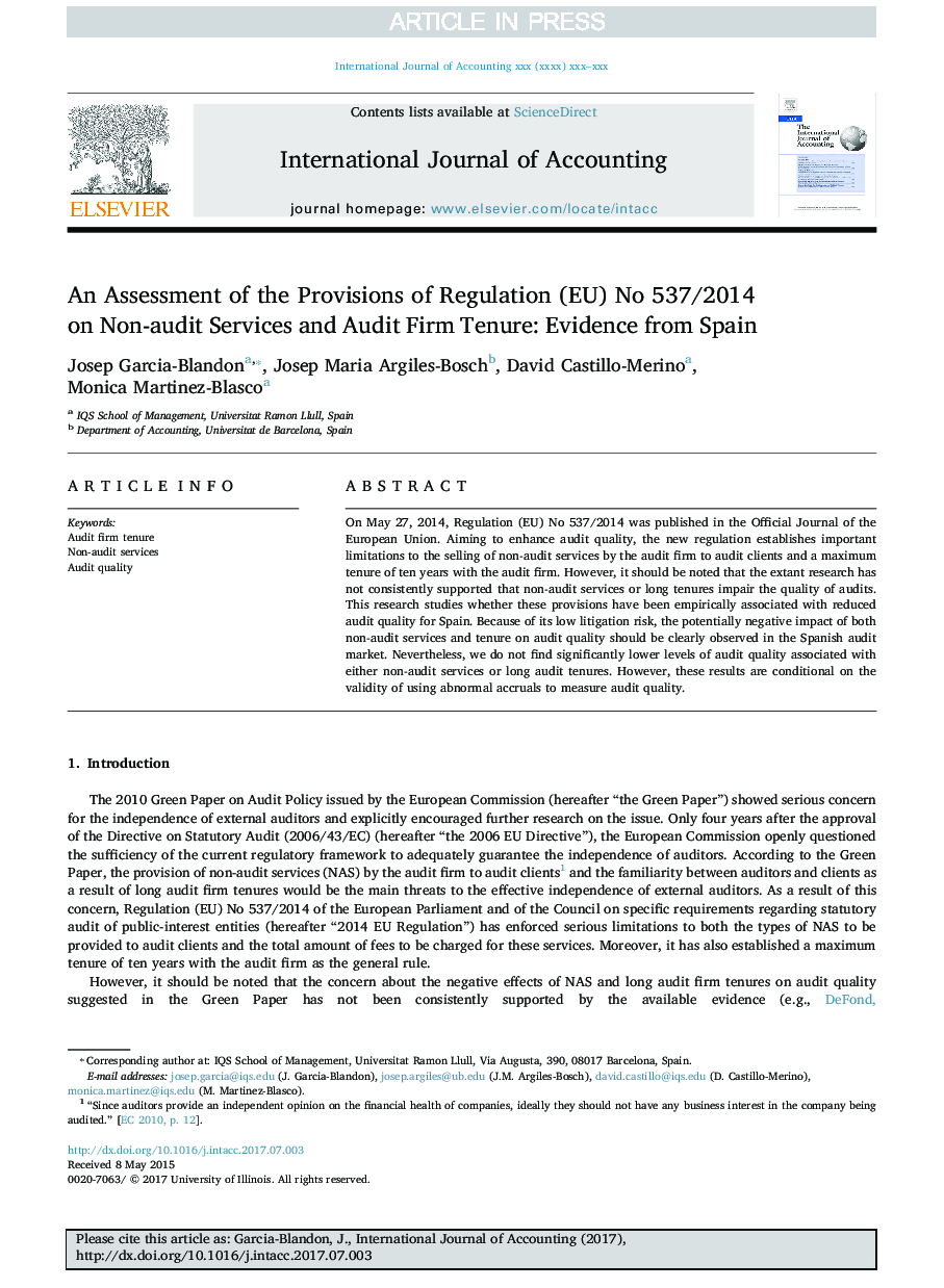 An Assessment of the Provisions of Regulation (EU) No 537/2014 on Non-audit Services and Audit Firm Tenure: Evidence from Spain