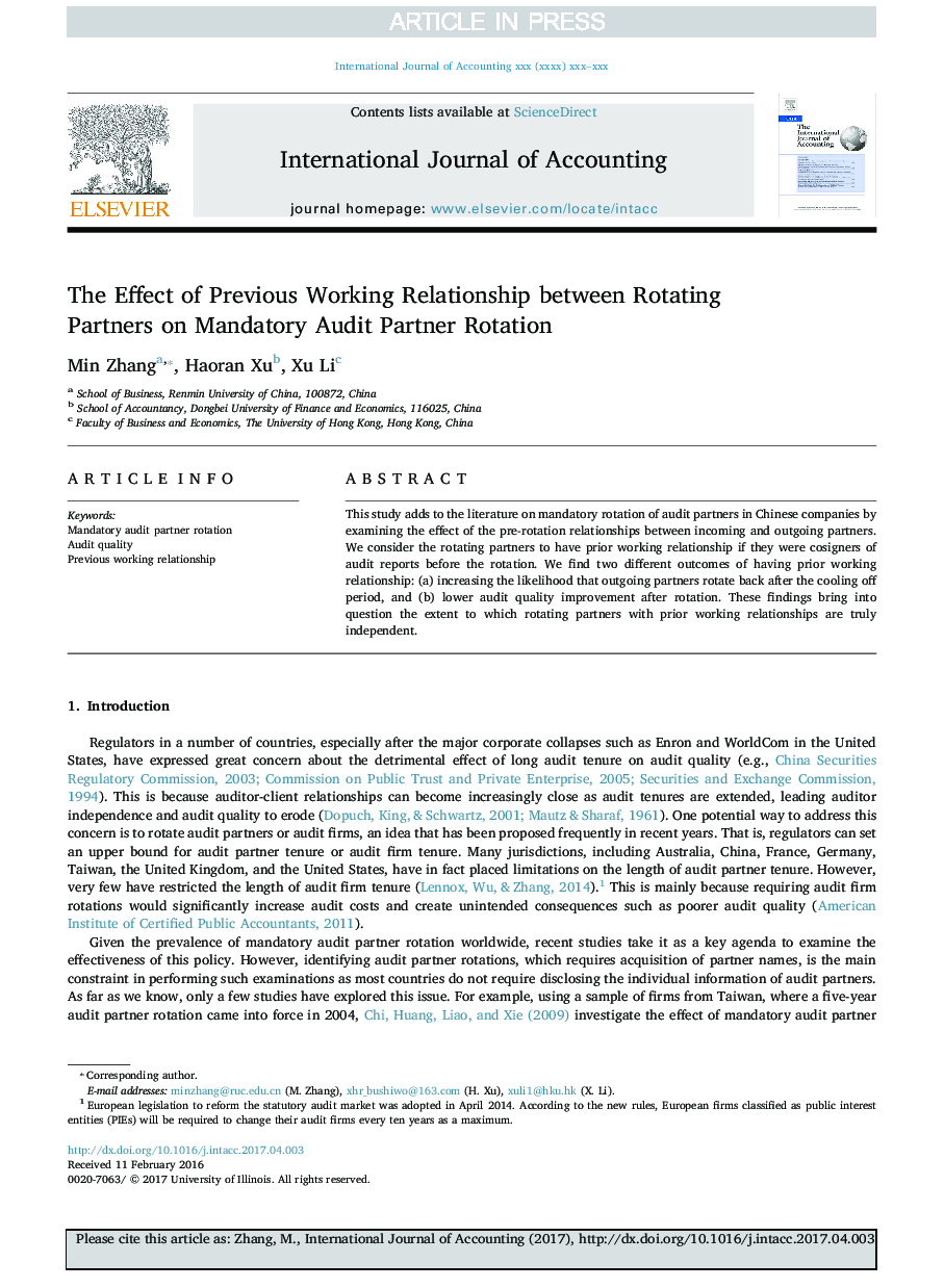 The Effect of Previous Working Relationship between Rotating Partners on Mandatory Audit Partner Rotation